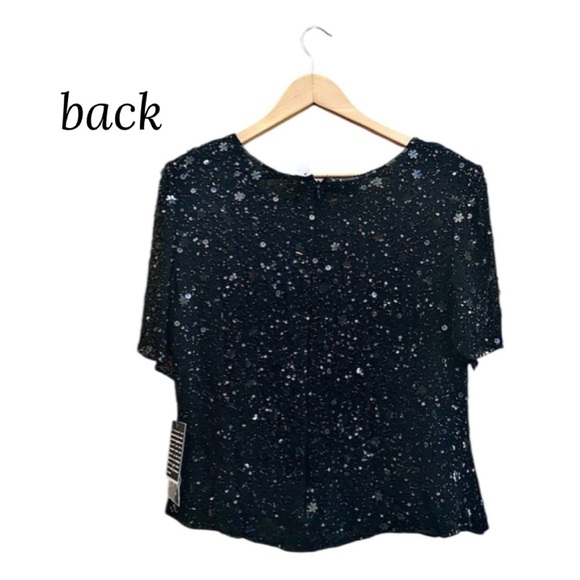 FRANK USHER Black Bead Sequin Top Short Sleeve Silk Cocktail Formal NWT Wmn 12 - Picture 8 of 16